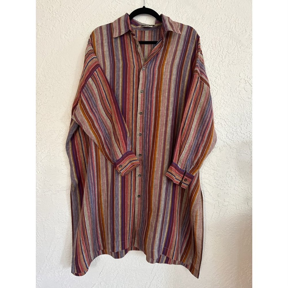 Eskandar Linen Striped Caftan Dress Size 0